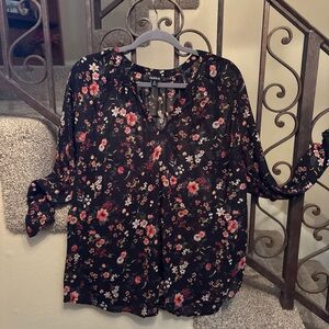 NWOT Torrid Crinkle Chiffon Lurex Blouse Women's Noel Ditsy Floral LS Sz 0